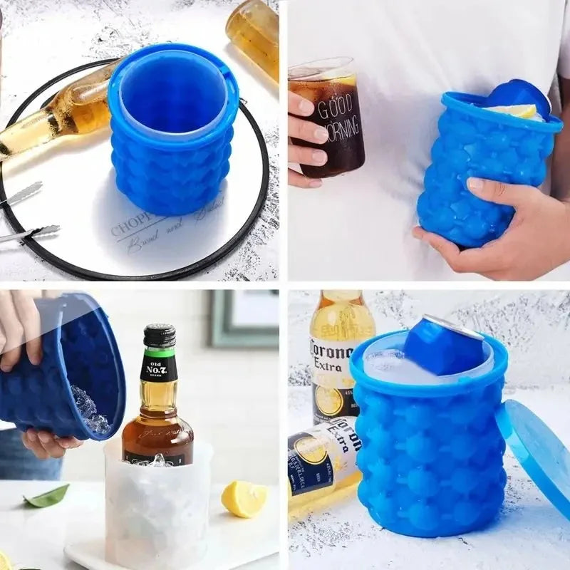 2-In-1 Silicone Bucket Ice Cube Maker Easy Freezing and Serving Perfect for Bars Clubs Essential Drinkware Kitchen Accessories